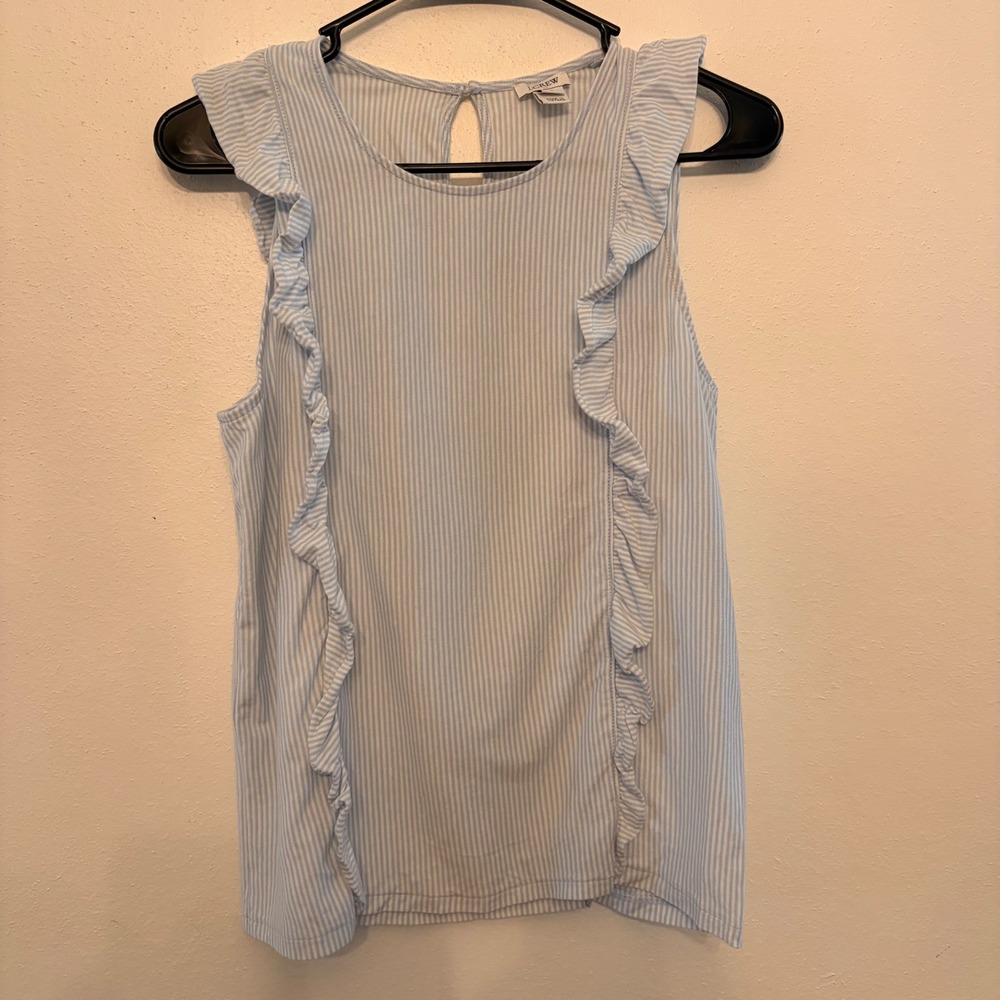 J.Crew Sleeveless Top Womens S Blue Stripe Ruffle Cotton Shell BLOUSE